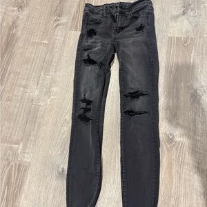 American Eagle Outfitters Ripped Black Skinny Jeans 00 Regular